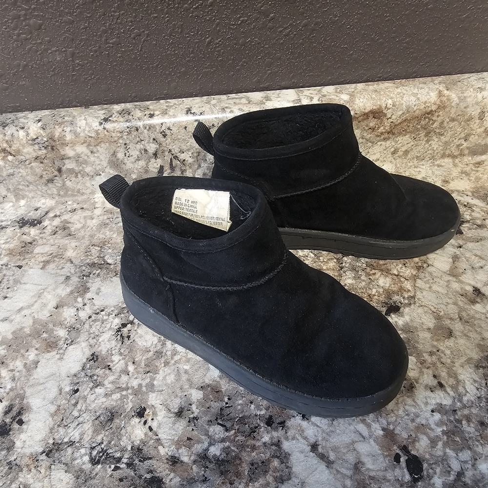 Kids Black Suede Ankle Boots Size 12